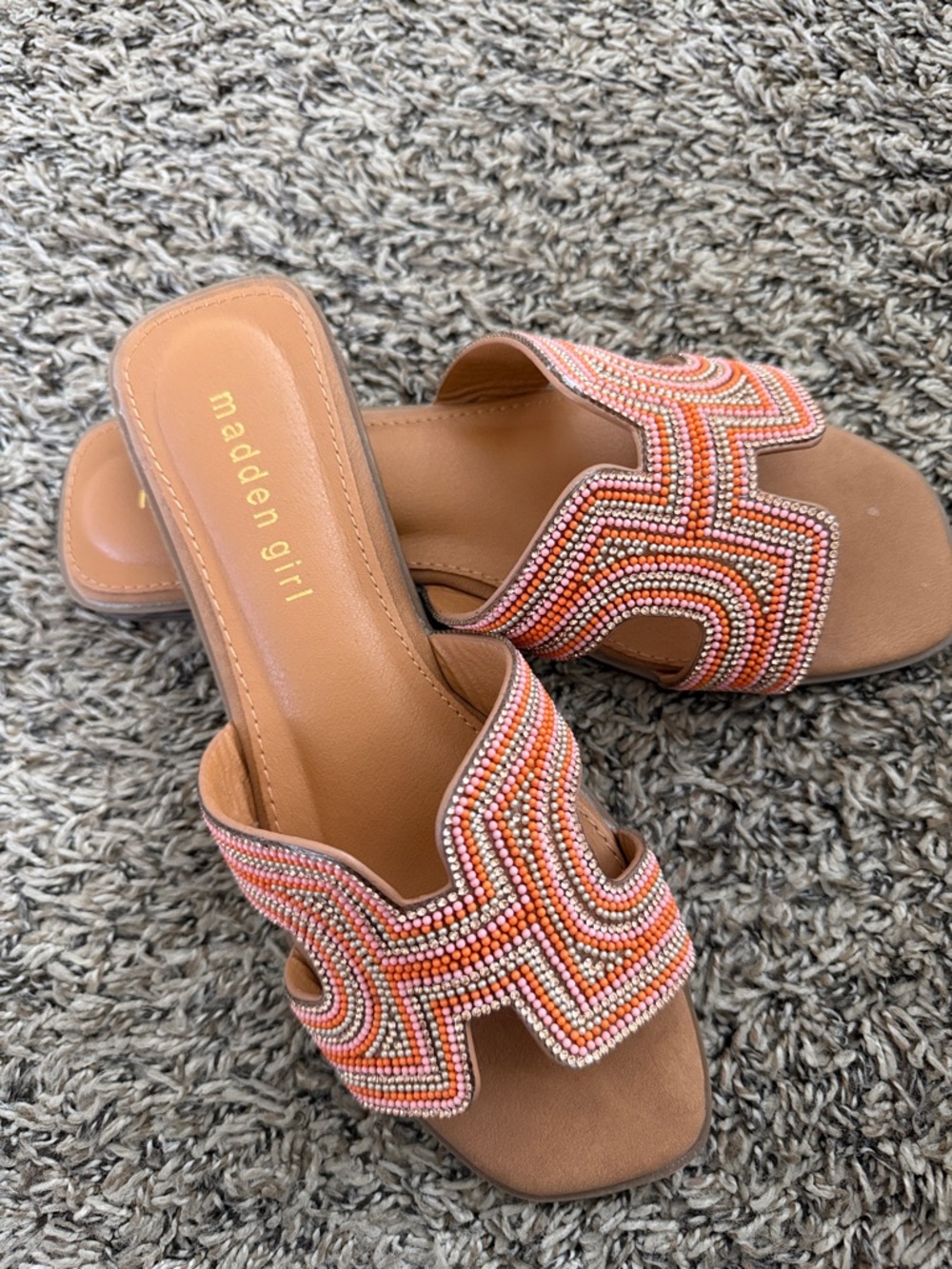 Madden Girl Coral & Pink Beaded Slide Mules